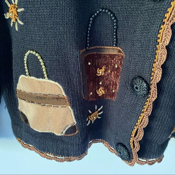 Victoria Harbour Purse Lovers Black Cardigan Sweater size XL - Picture 5 of 7